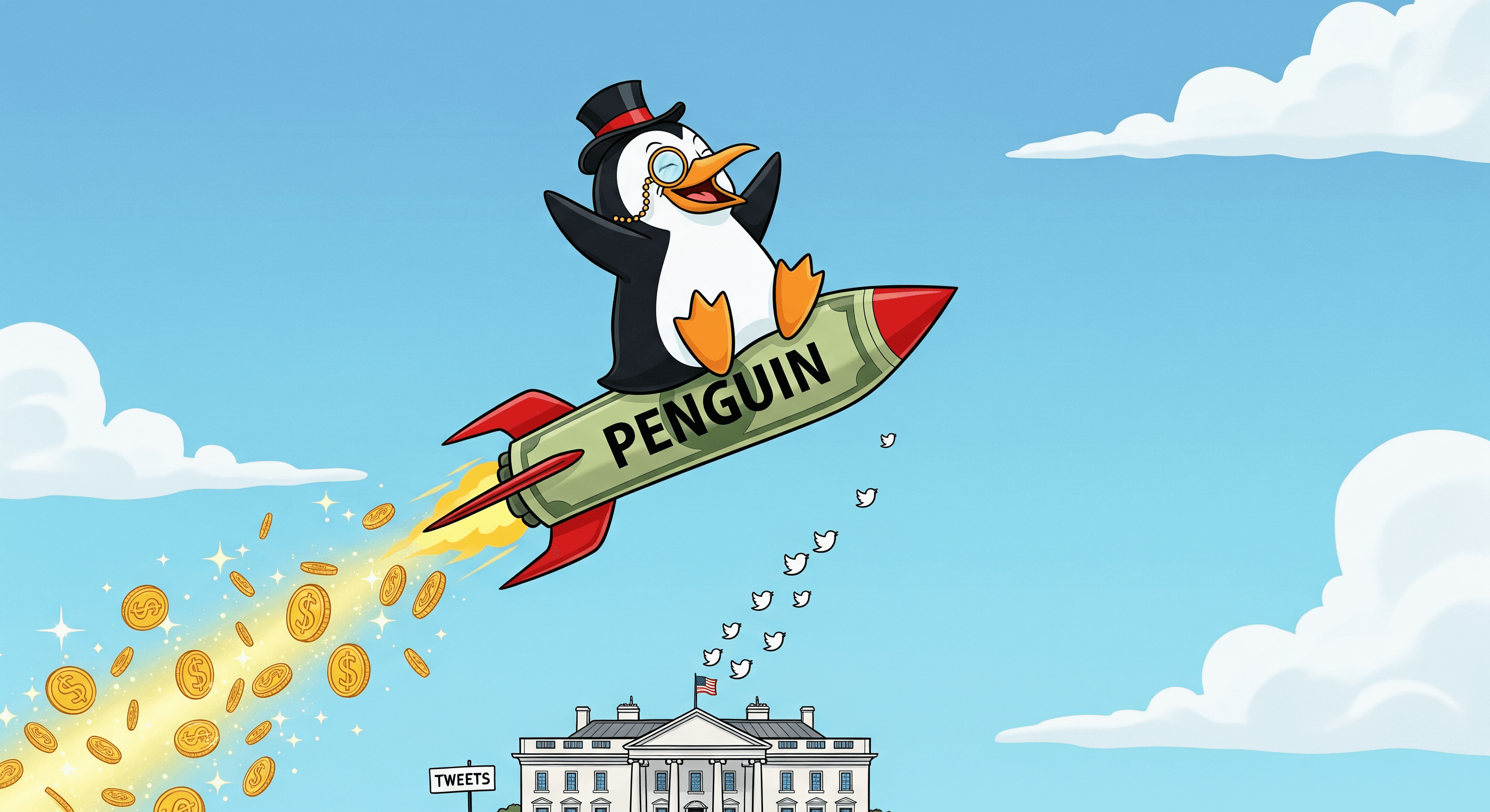 White House Tweets Send $PENGUIN 6000x to Break $100M